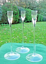 x3 Tall Clear Glass Taper Candle Holders 25cm Elegant Slender Stem Modern Design