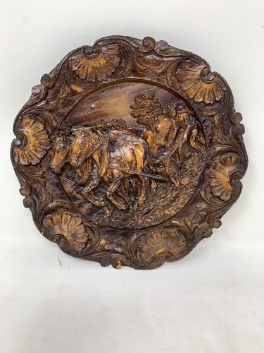 Carved wood wall plaque - plaque, brown