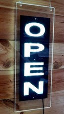 BRIGHT VERTICAL WHITE LED ACRYLIC OPEN SIGN Restaurant Shop Bar UK