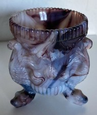 Antique Victorian Amethyst Slag Glass Vase, Footed Vase, Press Glass, 8 cms