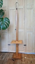 ART DECO LIGHT OAK STANDARD FLOOR LAMP WITH TABLE VINTAGE FULL WORKING ORDER