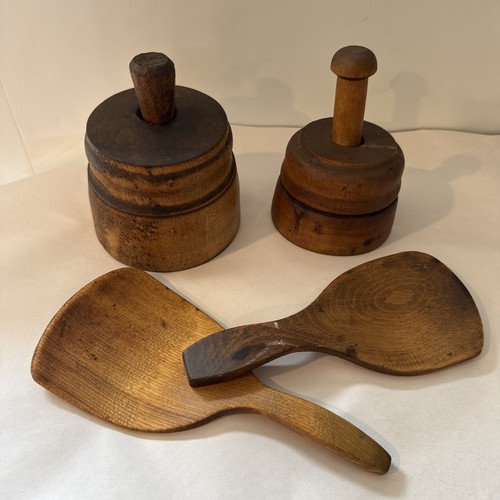 Two vtg wooden - butter, presses