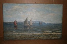 England William Westley Manning (1868-1954) Isle Of Wight Sailboats O/C Painting