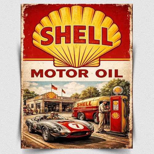 Shell motor oil sign - motor, metal