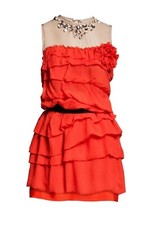 LANVIN H&M RARE RED SILK CHIFFON RUFFLE PARTY MINI DRESS UK US 12 LARGE BNWT