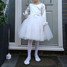 HOLLY COMMUNION DRESS WHITE SATIN 7-8 Petite + SHOES 7-8  Size 13 NEXT