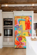 Retro Flower Refrigerator Wrap, Vintage Coke Fridge Wrap, Hippie Fridge Vinyl