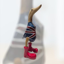 ChiselCraft Hand Carved Wooden Bamboo Root Duck Union Jack Carved Wood England