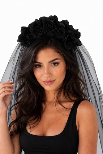 Black rose flower crown with - black,