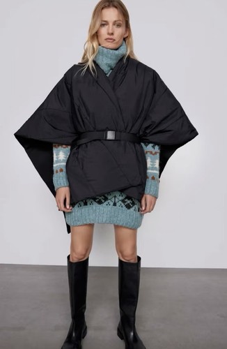 Zara black quilted poncho cape - quilted,
