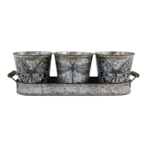 3pc tin plant pots tray - pots,