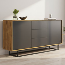 140cm Sideboard Oak Body & Black Fronts | Modern Storage Cabinet | Push to Open