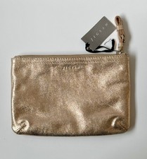 Jigsaw Gold Leather Pouch with wrist strap - shiny metallic small bag - NEW