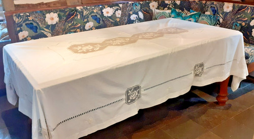 Vintage white tablecloth - tablecloth, with