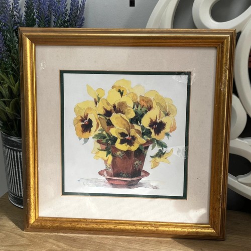 Gold frame yellow pansies - yellow,