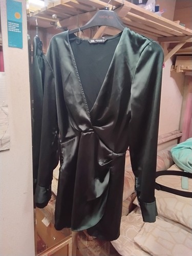 Zara dark green silk dress - zara,