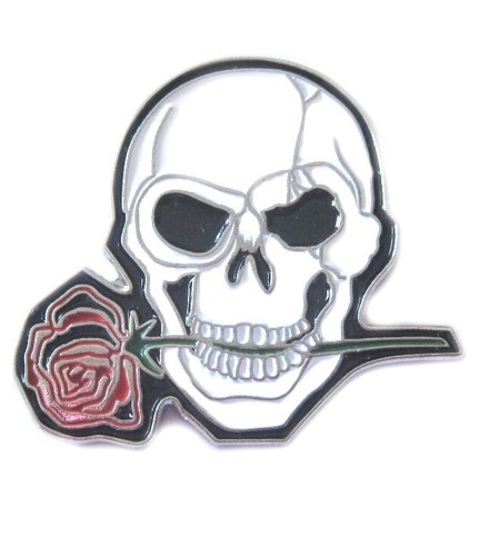Grinning skull red rose - skull,