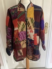 BEAUTIFUL ORVIS SILK JACKET VINTAGE? PATCHWORK LARGE 100% SILK MANDARIN COLLAR