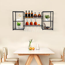 Wine Rack Wall-Mount Wine Glass Holder Bar Hanging Goblet Bottles Floating Shelf