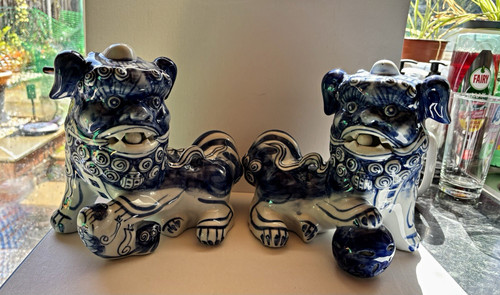 Pair vintage blue white - vintage,