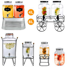 4L/8L Glass Vintage Beverage Drinks Dispenser on Metal Stand Cocktail Jar & Tap