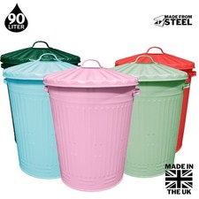 90L Colour Metal Dustbin Retro