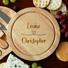 Personalised Heart Loop Cheese Board And Knives Set Wedding Anniversaries