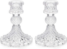 Glass Candlestick Holder, Clear Taper Candle Holders, Crystal Glass Candle 