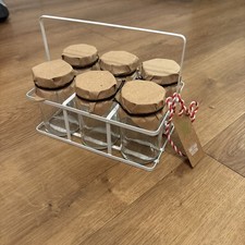 6 Small Glass Jars With Lids In A White Metal Storage Rack Retro Sweet Shop