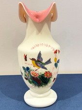 STUNNING Large Antique Victorian Opaline Uranium vase,  Burmese like pink ruffle