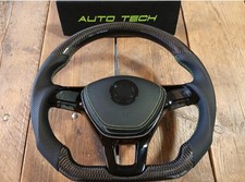 Fits VW Transporter CARBON  FLAT BOTTOM  STEERING WHEEL Caddy T6 Crafter Leather