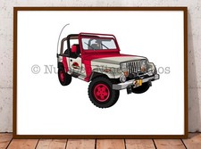 Jurassic Park Jeep Illustration Artwork Print A5 signed, limited to 300 prints