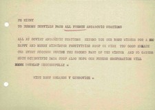 Antarctic radiogram Mirny to Dumont Durville French Stations midwinter 1970