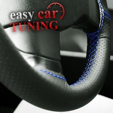 FOR BMW E36 3 SERIES 1990-00 BLACK PERFORATED LEATHER STEERING WHEEL COVER BLUE