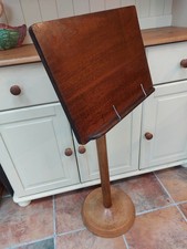 Vintage wooden music stand, turned base, tilted adjustable mahogany  desk