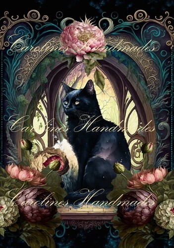 Black cat floral designer - black,