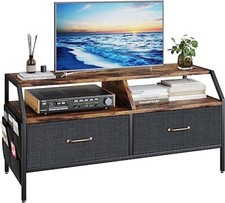 TREETALK TV Cabinet, TV Stand with 2 Large Fabric Storage Boxes and 5 Divided Si