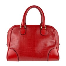 Auth LOEWE Amazona 75 Handbag Shoulder Bag Red Leather/Goldtone - z7175