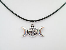 New Silver Pentacle Pentagram Wiccan Triple Moon Goddess Pendant Charm Necklace