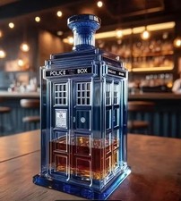 Blue Police Public Call Box Glass Decanter 15cm TARDIS Style Bar Bottle UK Stock