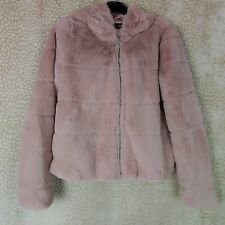 Only Womens Faux Fur Jacket Size Small Zip Closure Light Pink Super Soft Hooded