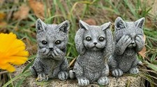 Stone figure set of 3 cats hear nothing see say frost-proof garden figure stone