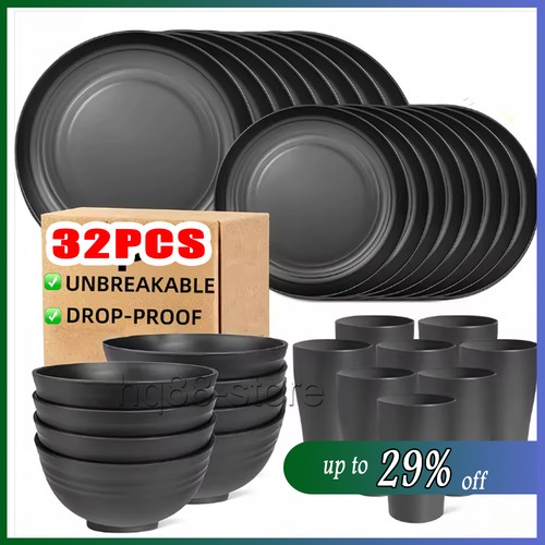 Black dinnerware bowl plates - black,