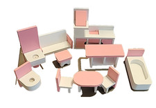 KidKraft Wooden Dollhouse Furniture Lot Pink White Bath Kitchen living