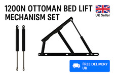 1200N Ottoman Bed Lift Up Mechanism Set with Gas Struts & Hinges Heavy Duty