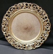 12 Gold Filigree Rim Plastic Charger Base Plates Elegant Table Setting Enhancer