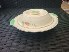 Burleigh Ware Zenith Ceramic Covered Dish Made in England Art Deco 25 Cm Wide