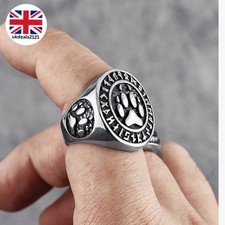 Men's Signet Ring Bear Paw Nordic Style Totem Size US 9 UK R1/2 Stainless Steel 