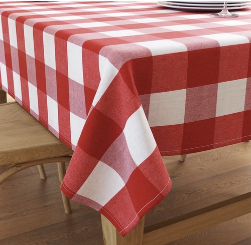 Red white check gingham - red,
