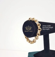 Mens Womens 9ct Gold GF 10mm Gypsy Style Bracelet With CZ Stones